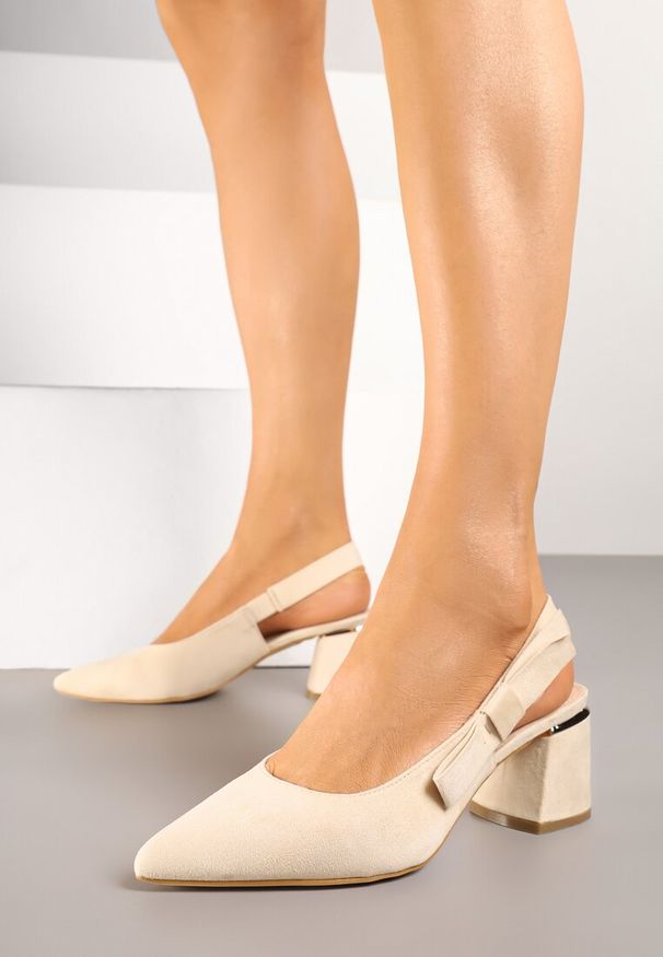 Renee - Beżowe Sandały na Słupku Vices Slingback ze Skórzaną Wkładką Vevoline. Okazja: do pracy, na co dzień, na spotkanie biznesowe. Zapięcie: sprzączka. Kolor: beżowy. Materiał: skóra. Sezon: lato. Obcas: na słupku. Styl: elegancki, biznesowy, klasyczny, casual