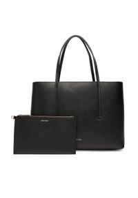 Calvin Klein Torebka Foil Logo Small Tote LV04F3275G Czarny. Kolor: czarny. Materiał: skórzane