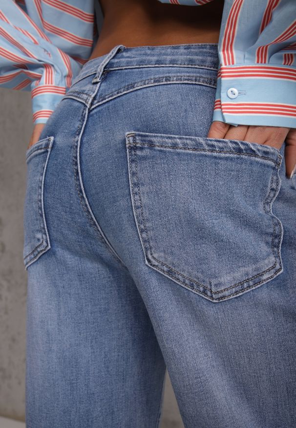 Renee - Niebieskie Jeansy High Waist Wide Leg z Bawełny Astethelia. Stan: podwyższony. Kolekcja: plus size. Kolor: niebieski. Długość: długie. Wzór: gładki