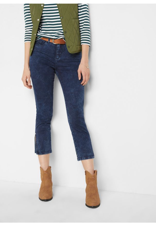 bonprix - Dżinsy Straight ze sretchem, mid waist, cropped. Kolor: niebieski