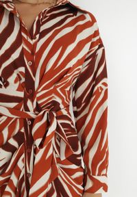 Born2be - Brązowa Sukienka Koszulowa w Zebrę Arziki. Okazja: na co dzień. Typ kołnierza: dekolt w serek. Kolor: beżowy. Długość rękawa: długi rękaw. Wzór: motyw zwierzęcy. Typ sukienki: koszulowe. Styl: casual, klasyczny #5