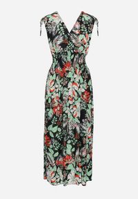 Born2be - Czarno-Zielona Sukienka z Kopertowym Dekoltem w Kwiaty z Gumką w Pasie Fionessa. Okazja: na co dzień. Typ kołnierza: dekolt kopertowy. Kolor: czarny. Wzór: kwiaty. Typ sukienki: kopertowe. Styl: elegancki, casual, klasyczny #5