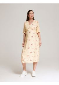Reserved - Sukienka midi z wiskozy - wielobarwny. Materiał: wiskoza. Długość: midi