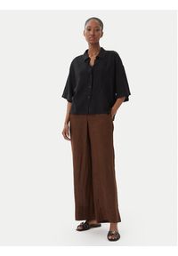 TOMMY HILFIGER - Tommy Hilfiger Spodnie materiałowe WW0WW48970 Brązowy ciemny Wide Leg. Kolor: brązowy. Materiał: len #4