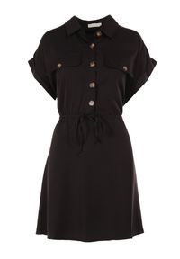 Born2be - Czarna Sukienka Priaphelous. Kolor: czarny. Materiał: bawełna, tkanina. Długość rękawa: krótki rękaw. Wzór: aplikacja. Typ sukienki: rozkloszowane, koszulowe. Długość: mini #2