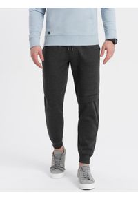 Ombre Clothing - Spodnie męskie dresowe z przeszyciem i zamkiem na nogawce - grafitowy melanż V2. Kolor: szary. Materiał: dresówka. Wzór: melanż #3
