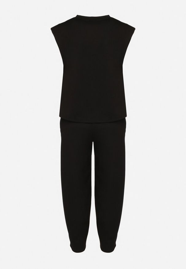 Born2be - Czarny Komplet Dresowy z Wiskozą Bluzka Bez Rękawów i Spodnie z Gumką w Talii Nitadora. Kolor: czarny. Materiał: wiskoza, dresówka. Sport: turystyka piesza