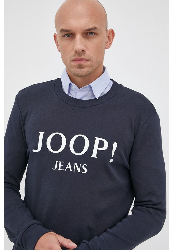 JOOP! - Joop! bluza bawełniana męska kolor granatowy z nadrukiem. Kolor: niebieski. Materiał: bawełna. Wzór: nadruk