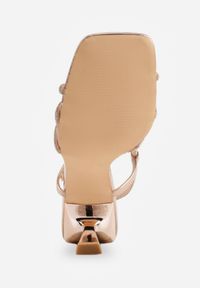 Renee - Szampańskie Sandały VIES na Obcasie z Cyrkoniowymi Paseczkami Selvielle. Zapięcie: pasek. Kolor: złoty. Wzór: aplikacja. Obcas: na obcasie. Styl: glamour, elegancki. Wysokość obcasa: średni #5