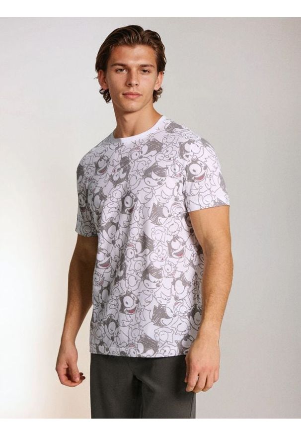 Sinsay - Bawełniana koszulka z krótkim rękawem Felix the Cat - biały. Kolor: biały. Materiał: bawełna. Długość rękawa: krótki rękaw. Długość: krótkie