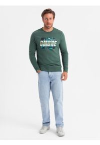 Ombre Clothing - Bluza męska zakładana przez głowę z nadrukiem - zielona V2. Kolor: zielony. Materiał: poliester, bawełna. Wzór: nadruk #2