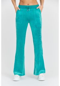 Juicy Couture - JUICY COUTURE Damskie turkusowe spodnie desowe Layla Jewelled Low Rise Pant, Rozmiar XS. Kolor: niebieski. Materiał: elastan, poliester, materiał
