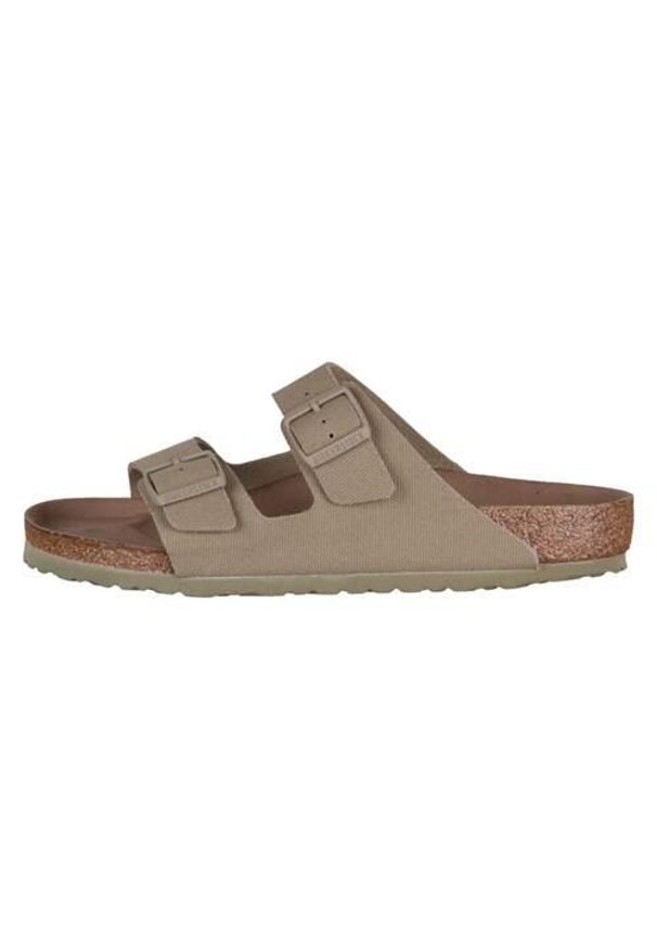 Klapki męskie Birkenstock Arizona Vegan. Zapięcie: klamry. Kolor: brązowy. Materiał: materiał, syntetyk, tkanina. Szerokość cholewki: normalna. Sport: turystyka piesza