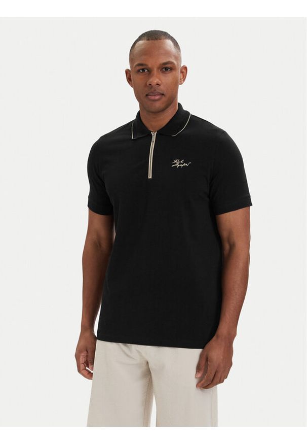 Karl Lagerfeld - KARL LAGERFELD Polo 745021 562221 Czarny Regular Fit. Typ kołnierza: polo. Kolor: czarny. Materiał: bawełna