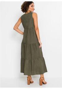 Długa sukienka z lnu bonprix ciemnooliwkowy. Kolor: zielony. Materiał: len. Długość: maxi #5