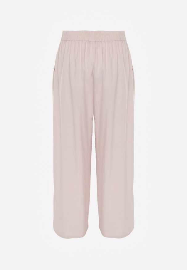 Renee - Jasnobeżowe Bawełniane Spodnie Palazzo High Waist z Gumką w Pasie Gitanea. Okazja: na co dzień. Stan: podwyższony. Kolor: beżowy. Materiał: bawełna. Styl: elegancki, casual