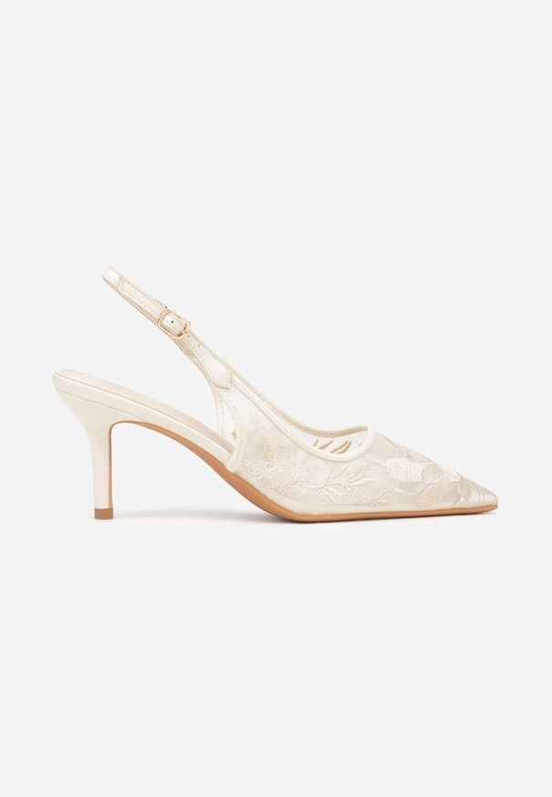 Born2be - Jasnobeżowe Sandały na Szpilce z Haftowanym Wzorem Iphiserris. Zapięcie: sprzączka. Kolor: beżowy. Materiał: jeans. Wzór: haft. Obcas: na szpilce. Styl: klasyczny