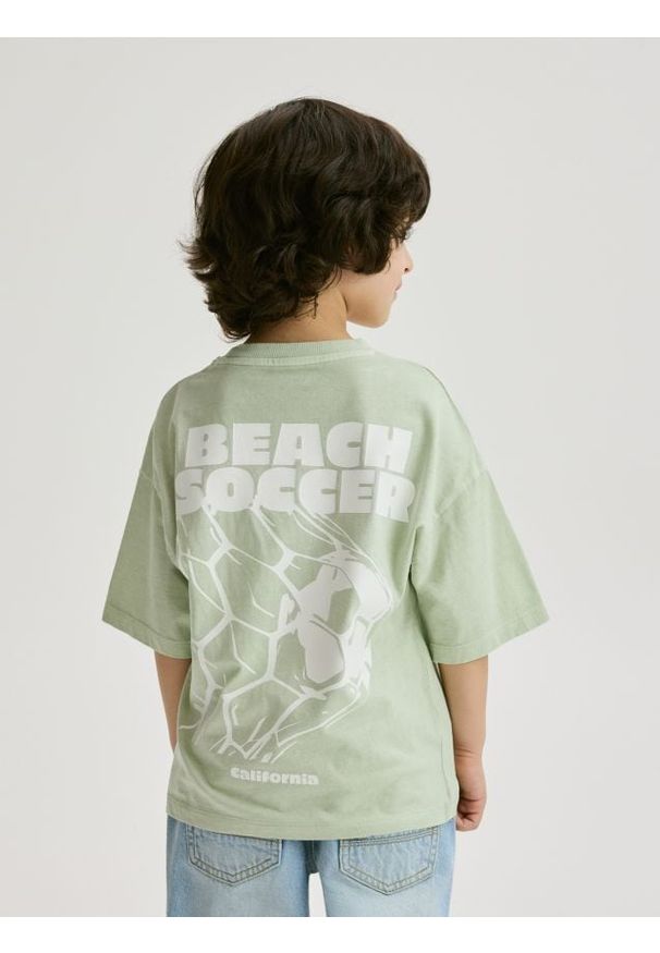 Reserved - Bawełniany t-shirt - jasnozielony. Kolor: zielony. Materiał: bawełna