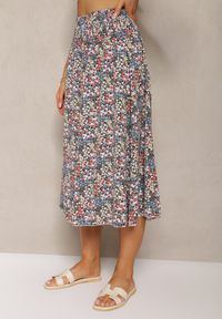 Renee - Niebiesko-Różowe Szerokie Spodnie Culotte High Waist z Gumką w Talii Vikiisona. Stan: podwyższony. Kolor: niebieski. Materiał: tkanina. Sezon: lato #4