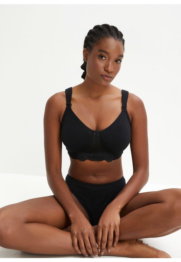 bonprix - Biustonosz do karmienia, bez fiszbinów, z bawełny organicznej (2 szt.). Kolor: czarny. Materiał: bawełna