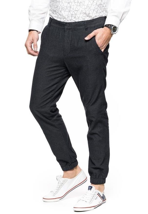 Tom Tailor - TOM TAILOR SPODNIE MĘSKIE VERNON TAPERED JOGGING PANTS BLACK. Wzór: jodełka, jednolity. Styl: elegancki