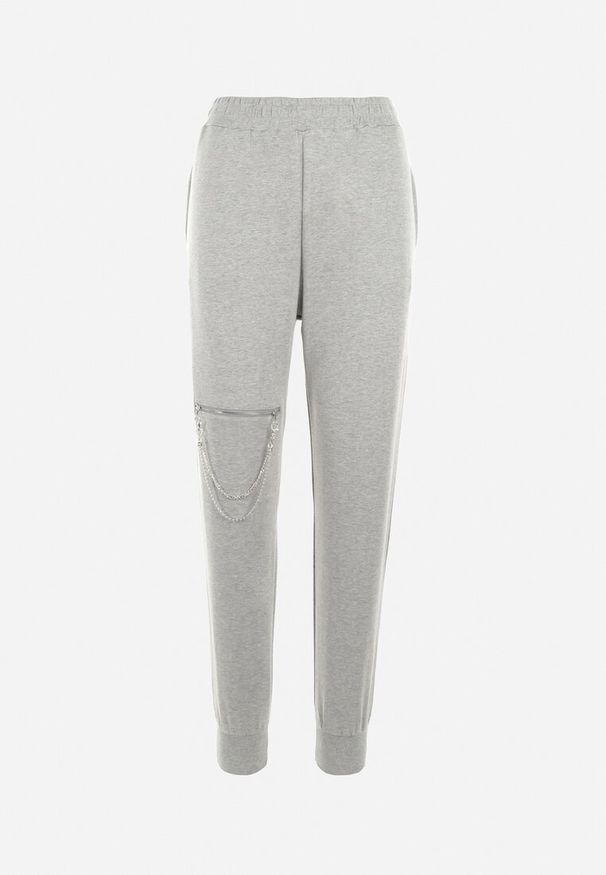 Born2be - Szare Spodnie Dresowe Crowen. Okazja: na co dzień. Kolor: szary. Materiał: dresówka. Wzór: aplikacja. Styl: klasyczny, casual