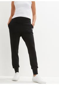 bonprix - Bardzo miękkie spodnie haremki z domieszką modalu. Kolor: czarny. Wzór: prążki