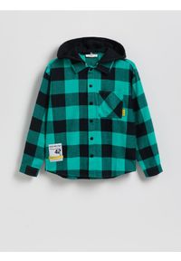 Reserved - Koszula oversize w kratę - zielony. Kolor: zielony. Materiał: tkanina, bawełna