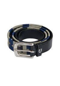 EQUESTRO - Skórzany pasek damski w geometryczny wzór Equestro. Kolor: wielokolorowy, niebieski, szary, czarny. Materiał: skóra. Wzór: geometria. Styl: elegancki #1
