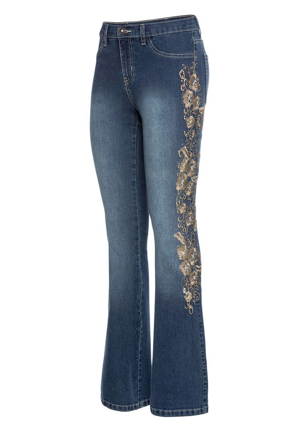 Niebieskie jeansy bonprix z haftami