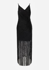 Born2be - Czarna Wieczorowa Sukienka na Ramiączkach z Ozdobnymi Frędzlami Vilinania. Okazja: na wesele, na ślub cywilny, na imprezę. Kolor: czarny. Długość rękawa: na ramiączkach. Typ sukienki: oversize. Styl: wizytowy #5