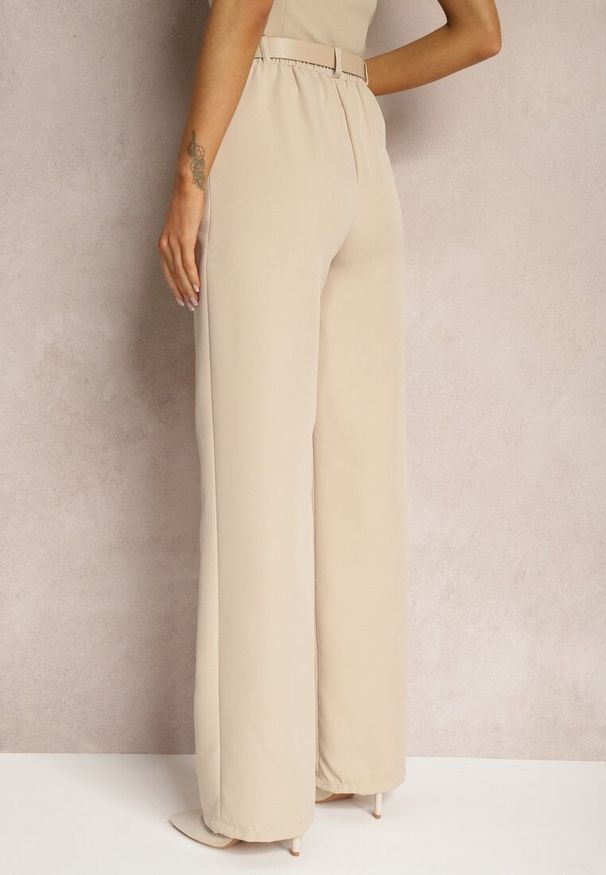 Renee - Ciemnobeżowe Garniturowe Spodnie High Waist z Kieszeniami Blathe. Stan: podwyższony. Kolor: beżowy