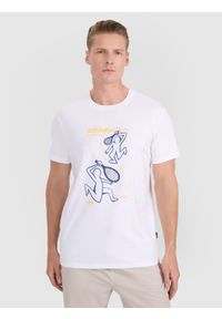 4f - 4F T-shirt regular z nadrukiem męski - biały S. Okazja: na co dzień. Kolor: biały. Materiał: jersey, materiał, bawełna. Długość rękawa: krótki rękaw. Długość: krótkie. Wzór: nadruk. Styl: sportowy, klasyczny, casual
