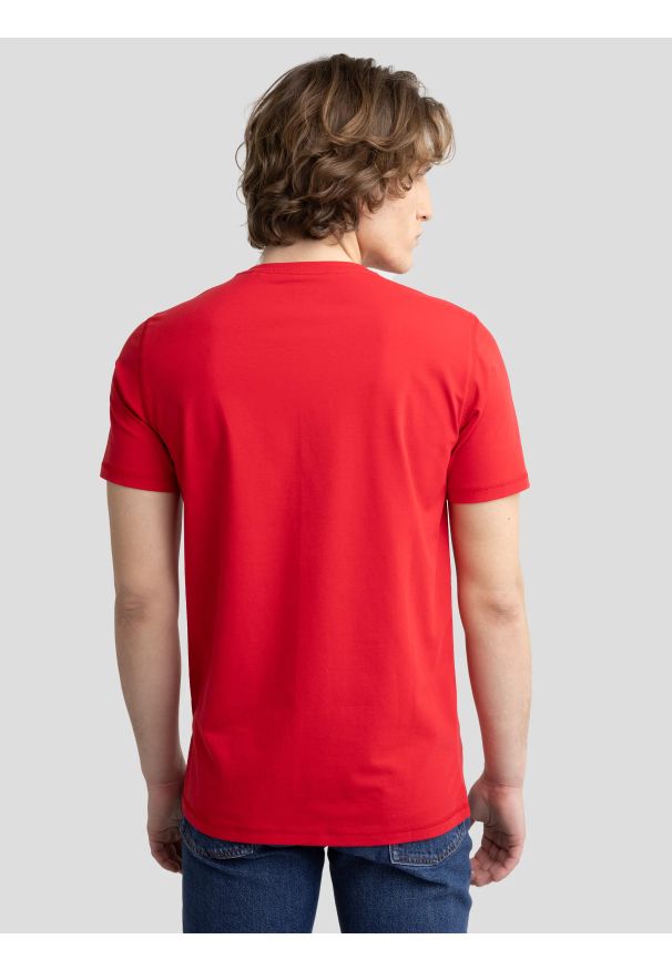 Big-Star - Koszulka męska slim v-neck czerwona Irtos 603. Kolor: czerwony. Materiał: dzianina, bawełna. Wzór: aplikacja. Styl: sportowy