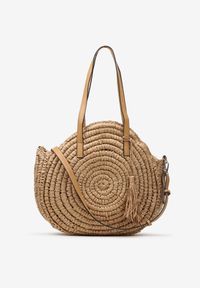 Born2be - Beżowa Okrągła Torebka Typu Shopper z Plecionki z Dodatkowym Paskiem Enirta. Kolor: beżowy. Sezon: lato. Styl: elegancki, casual #4