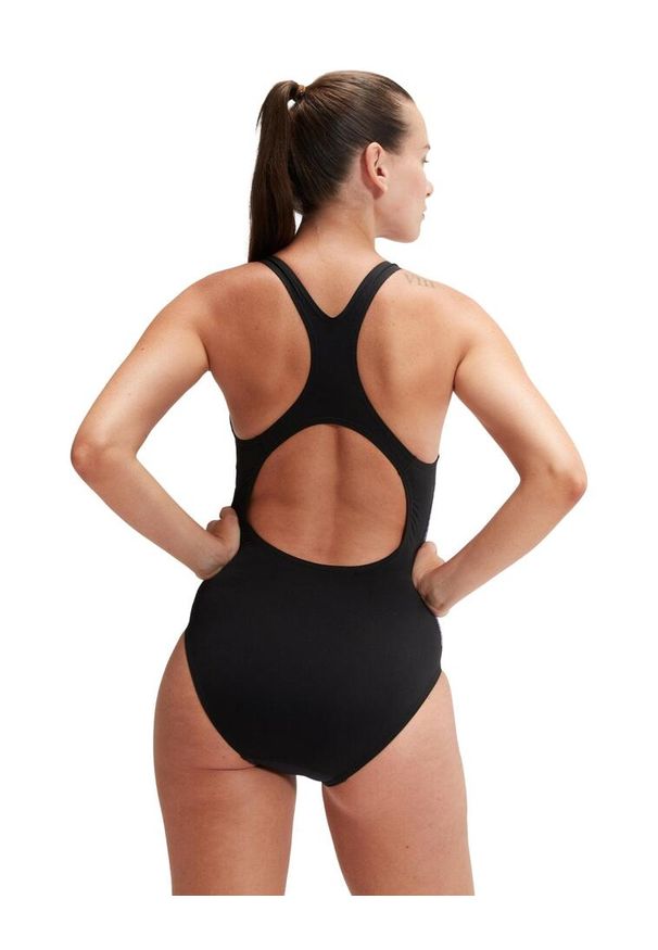 Damski kostium kąpielowy 1-częściowy Speedo Eco+m Dig Print Medalist. Kolor: fioletowy, czarny, wielokolorowy. Wzór: nadruk