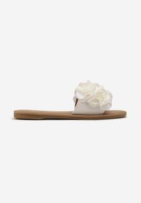 Born2be - Białe Klapki z Ozdobną Aplikacją 3D w Kształcie Kwiatów Rhiawena. Kolor: biały. Wzór: aplikacja, kwiaty. Sezon: lato. Styl: elegancki #3