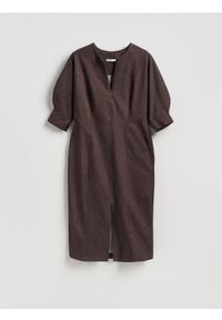 Reserved - Sukienka maxi z rozcięciem - brązowy. Kolor: brązowy. Materiał: bawełna, tkanina. Typ sukienki: proste. Długość: maxi #1