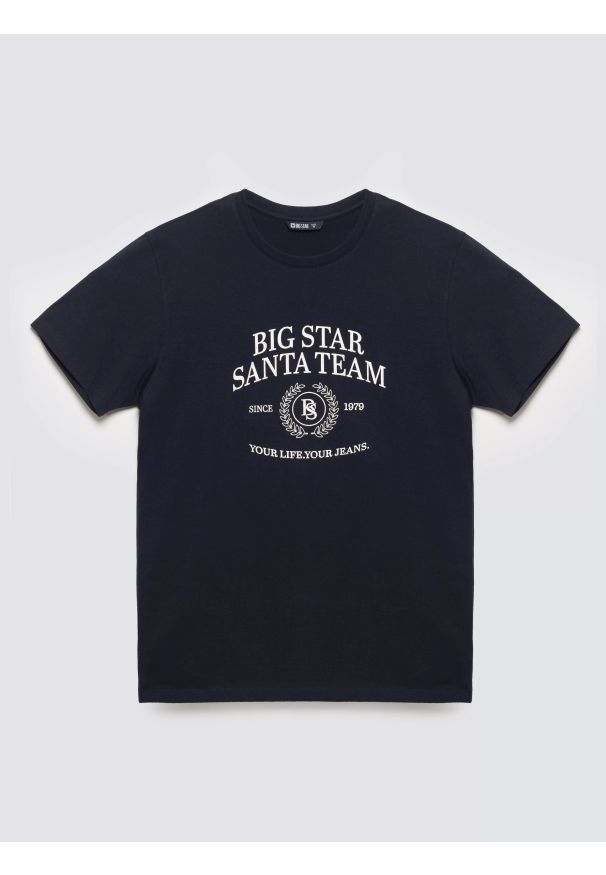 Big-Star - Koszulka męska z nadrukiem granatowa Marr 403. Kolor: niebieski. Materiał: materiał, dzianina, bawełna. Wzór: nadruk. Sezon: zima. Styl: elegancki, klasyczny, wizytowy