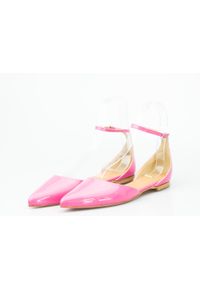 Inna - Baleriny sandały skórzane lakierowane różowe Victoria Gotti. Kolor: różowy. Materiał: skóra, lakier. Styl: elegancki