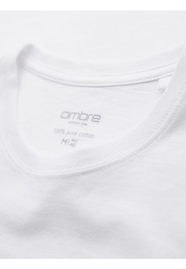 Ombre Clothing - Męski klasyczny bawełniany T-shirt BASIC - biały V4 OM-TSBS-0236 - XXL. Okazja: na co dzień. Kolor: biały. Materiał: bawełna. Styl: klasyczny