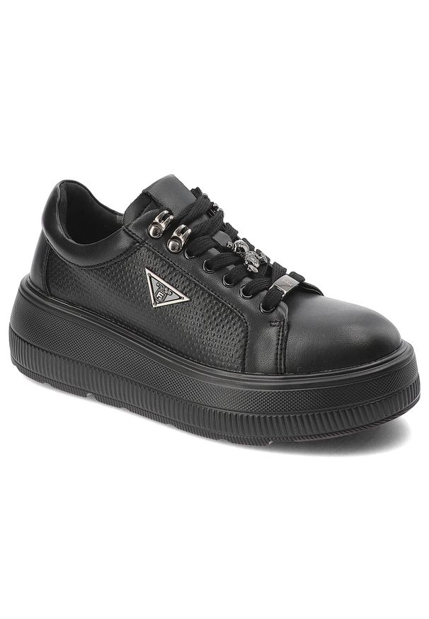 Czarne Sneakersy Filippo Modne Obuwie Damskie Na Platformie. Okazja: na spacer, na co dzień. Zapięcie: sznurówki. Kolor: czarny. Materiał: skóra, jeans. Obcas: na platformie. Styl: sportowy, elegancki, casual