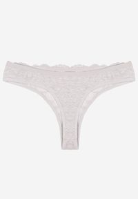 Renee - Jasnoszare Bawełniane Majtki Stringi z Koronką Ilwedana. Kolor: szary. Materiał: koronka, bawełna. Wzór: koronka #2