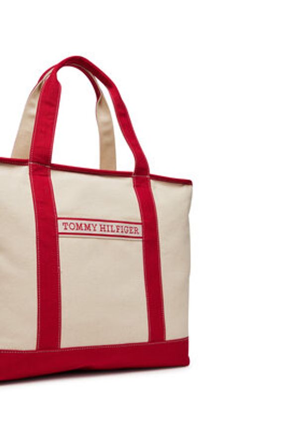 TOMMY HILFIGER - Tommy Hilfiger Torebka Th Summer Canvas Tote AW0AW17421 Beżowy. Kolor: beżowy