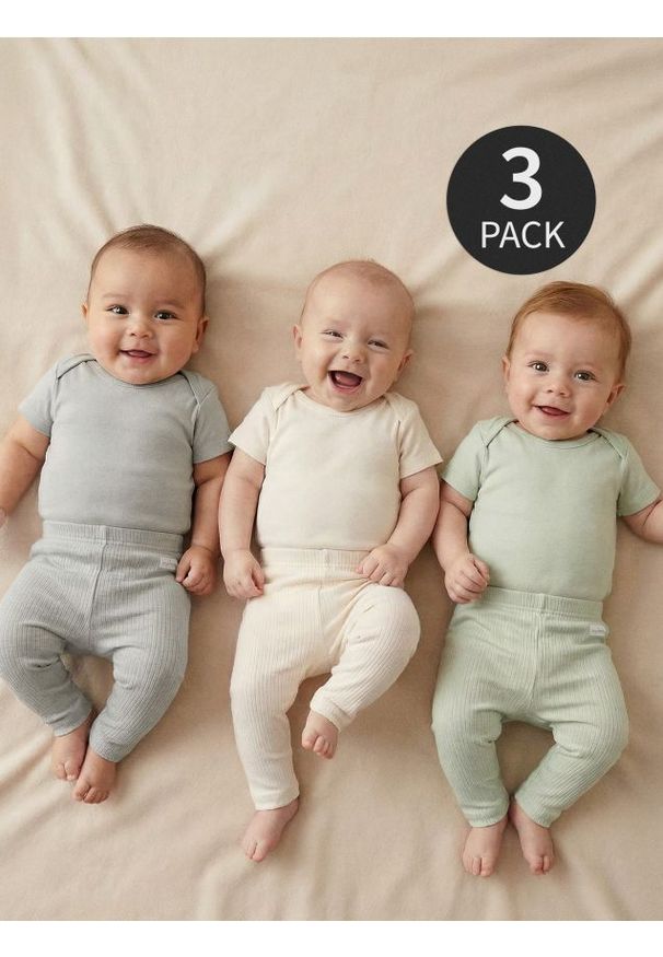 Sinsay - Bawełniane legginsy 3 pack - kremowy. Kolor: kremowy. Materiał: bawełna