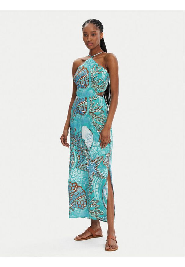 Seafolly Sukienka letnia La Mer 55423-DR Turkusowy Regular Fit. Kolor: turkusowy. Materiał: len, wiskoza. Sezon: lato