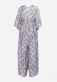 Born2be - Niebieski Kombinezon Boho z Gumką w Talii Wiązany na Plecach z Szerokimi Nogawkami Rodolia. Okazja: na co dzień. Kolor: niebieski. Długość rękawa: krótki rękaw. Długość: krótkie. Styl: boho #2