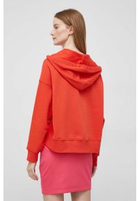 United Colors of Benetton bluza bawełniana damska kolor pomarańczowy z kapturem gładka. Typ kołnierza: kaptur. Kolor: pomarańczowy. Materiał: bawełna. Wzór: gładki #5