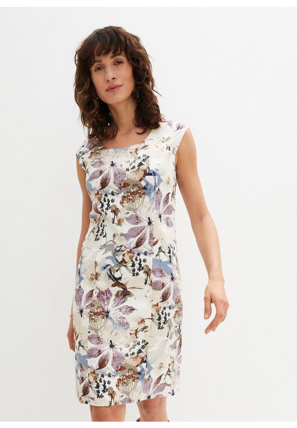 bonprix - Sukienka ołówkowa z satyny bawełnianej. Kolor: beżowy. Materiał: satyna, bawełna. Typ sukienki: ołówkowe. Styl: elegancki