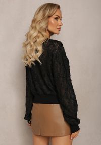 Renee - Czarna Bluzka Sweter z Ażurowej Tkaniny Ovganna. Kolor: czarny. Materiał: tkanina. Wzór: ażurowy #4